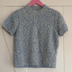 Sandro Blue and White Marled Knit Top